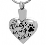 D-760 Always in my heart dog cat Paw print pet cremation Keepsake jewelry