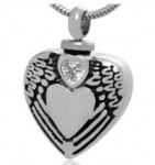 D-1663 Wing heart urns ashes necklace cremation keepsake memorial jewelry