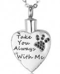 D-1674 Paw heart pendant urns ashes necklace cremation keepsake memorial jewelry