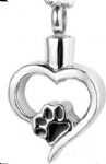 D-1675 Heart Paw pet pendant urns ashes necklace cremation keepsake memorial jewelry