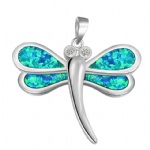 925 Sterling Silver Opal Dragonfly Pendant
