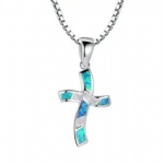 925 Sterling Silver Opal Cross Pendant