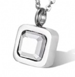 D-1676 Square stone pendant urns ashes necklace cremation keepsake memorial jewelry