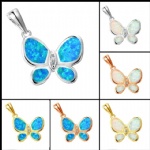 925 Sterling Silver Opal Butterfly Pendant