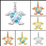 925 Sterling Silver Opal Turtle Pendant